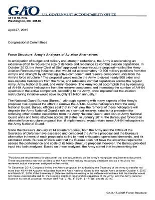 Read Online Force Structure: Army's Analyses of Aviation Alternatives - U.S. Government Accountability Office | PDF